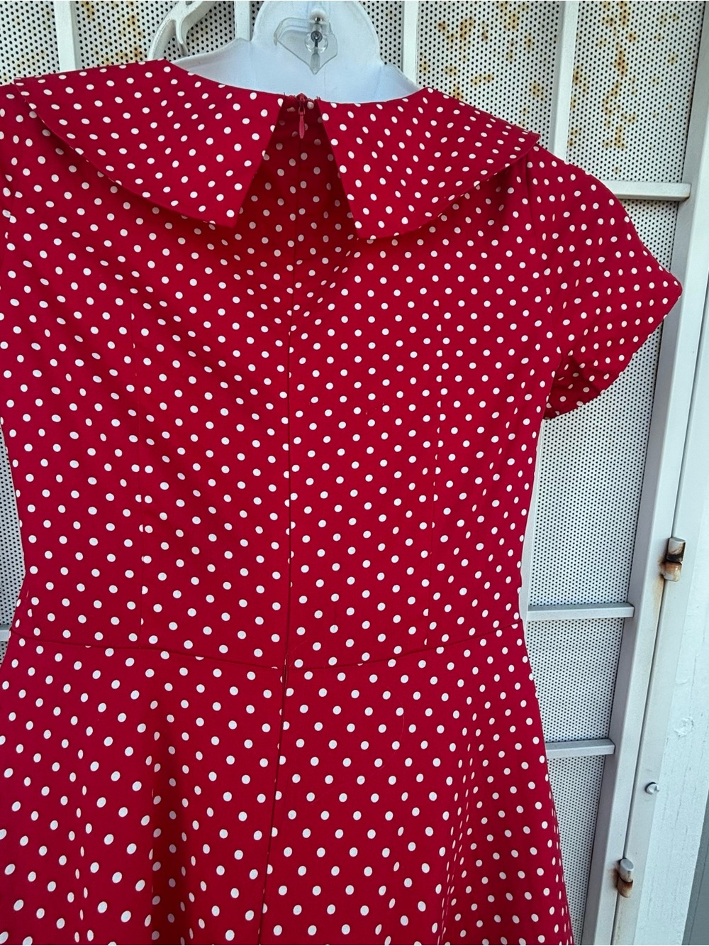 Vintage-Inspired Red Polka Dot Dress M with Peter Collar S/S fit & flare - Picture 6 of 7